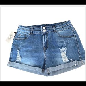 NXH Blue Five-Pocket Double-Button Denim Shorts